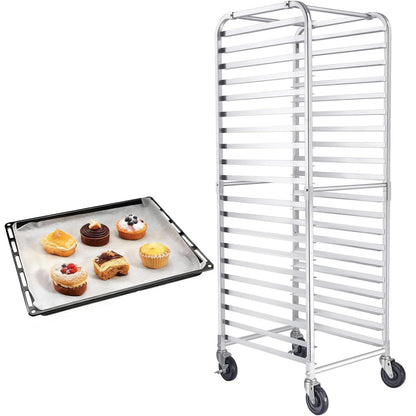 Zocgioe Bun Pan Rack, 10/20-Tier Commercial Bakery Racks with Brake Wheels, Bakery Rack, Aluminum Racking Trolley Storage, for Kitchen, Restaurant, Cafeteria, Pizzeria,20Tier