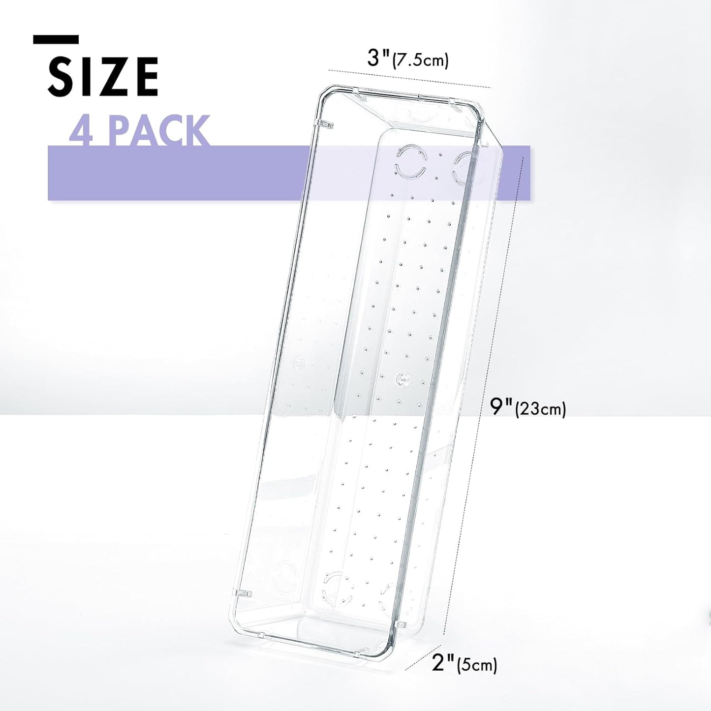 HOUSE DAY Desk Drawer Organizer Bins, 4 PCS Clear Drawer Organizers with Silicone Pads for Makeup, Office
