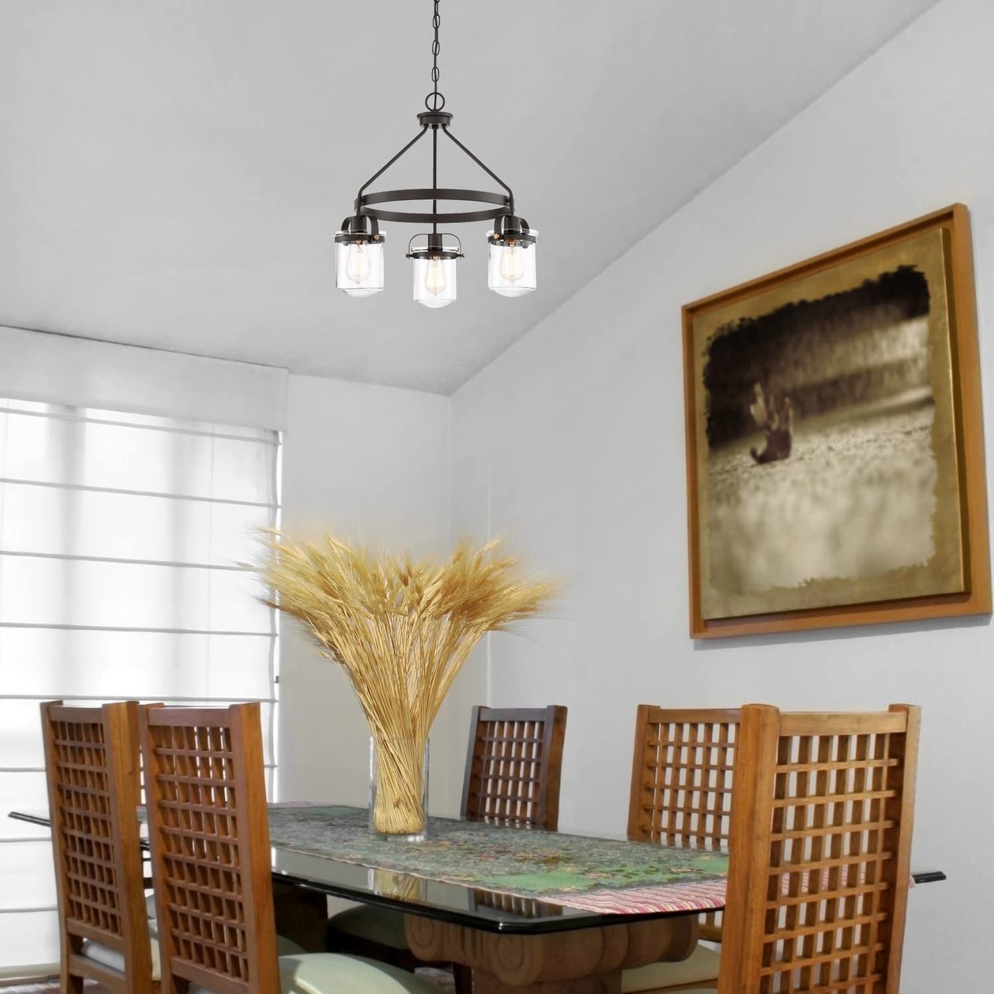 DESIGNERS FOUNTAIN Jaxon 3-Light Oil Rubbed Bronze Industrial Chandelier with Clear Glass Shades for Dining Rooms, 90683-ORB