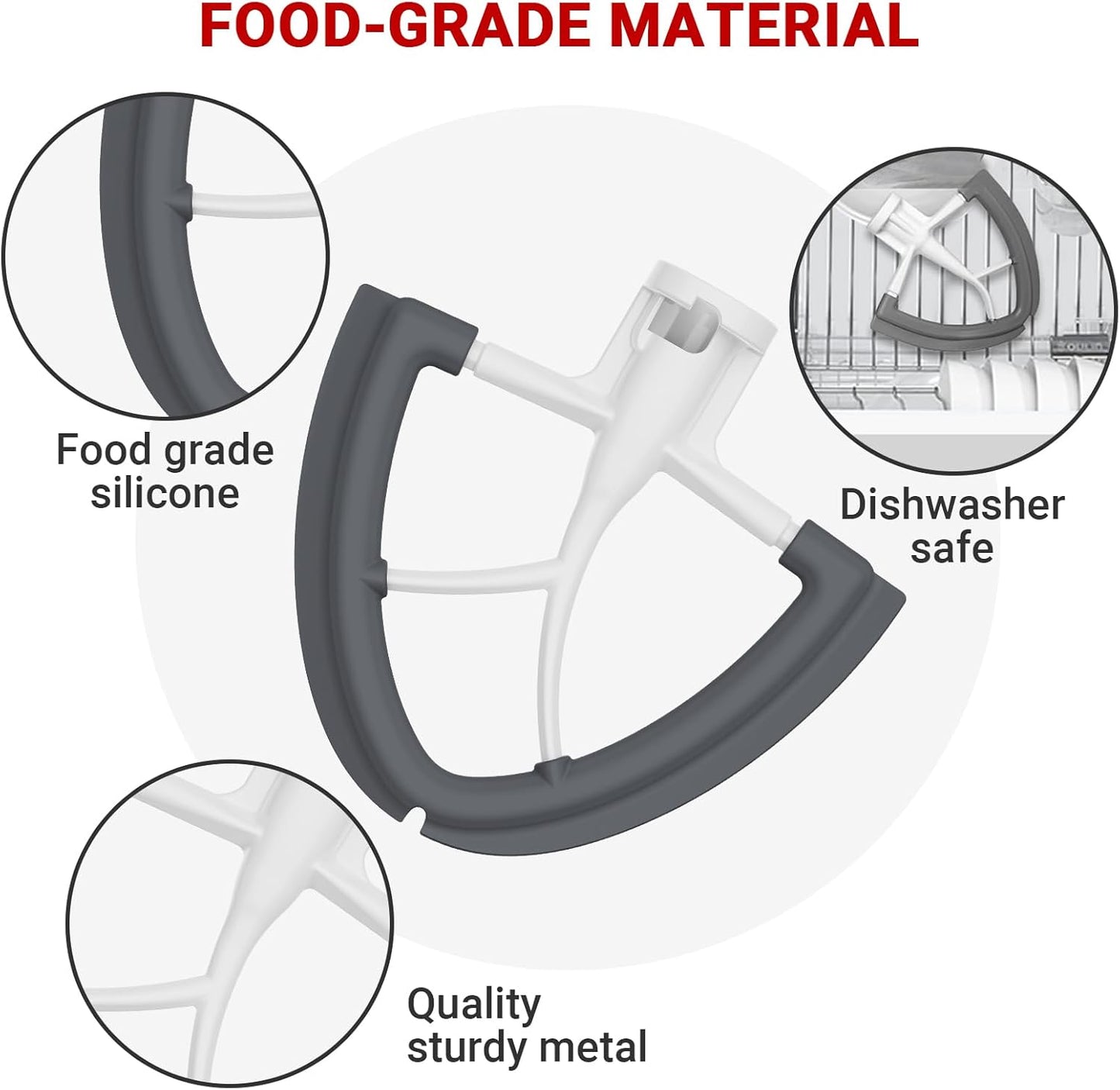 Flex Edge Beater for KitchenAid, 4.5-5 Quart Mixer Attachments, Pouring Shield & Flex Edge Beater