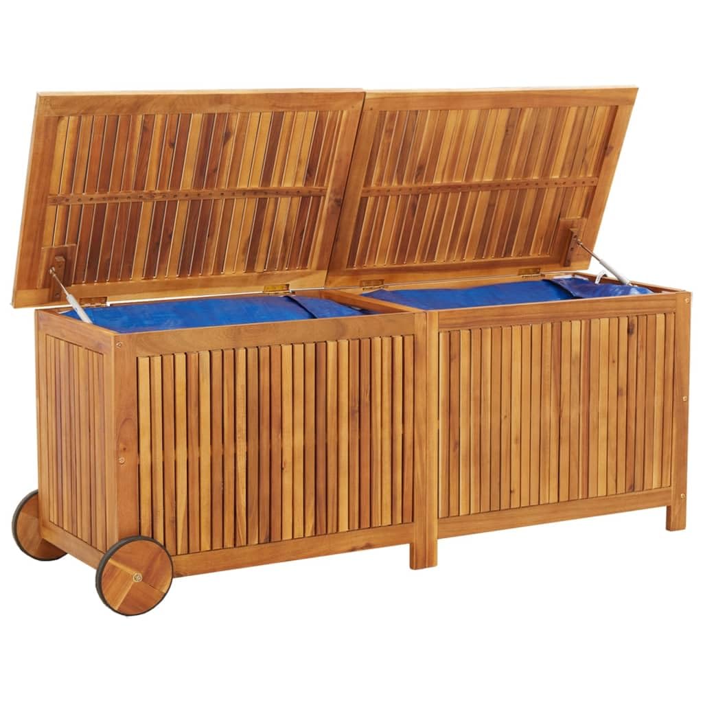 Fregramei Wooden Patio Storage Box Outdoor Storage Container with Wheels for Patio Furniture Cushions, Acacia Wood Deck Box, Backyard Storage Box, 59.1"x19.7"x22.8" Solid Wood Acacia,-876