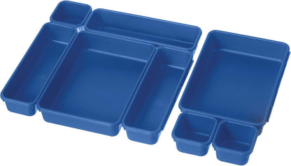 Oggi 8 Pack Interlocking Drawer Organizers, Storage Bins for Bathroom, Office, Kitchen Organization, Multiple Sizes Blue