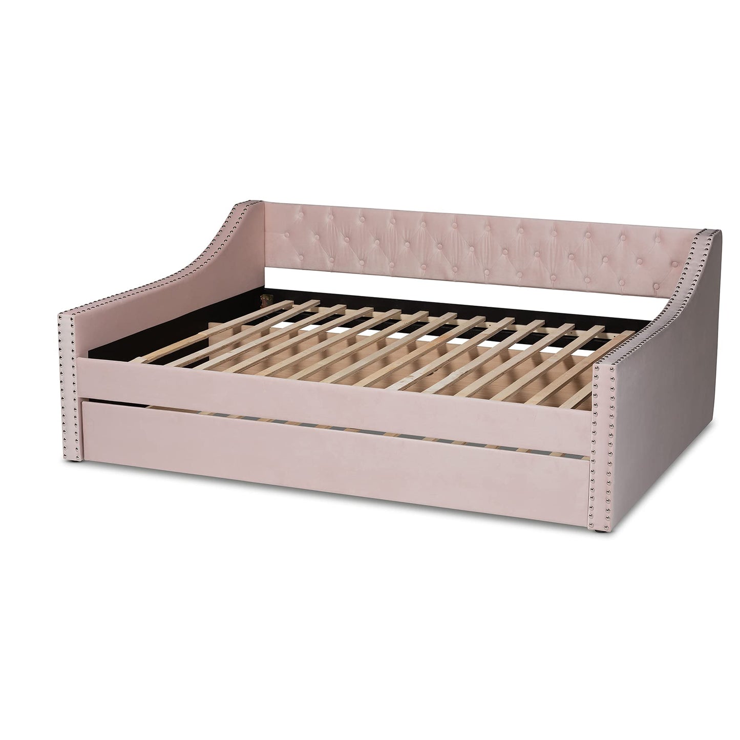 Baxton Studio Raphael Modern and Contemporary Pink Velvet Fabric Upholstered Full Size Daybed with Trundle