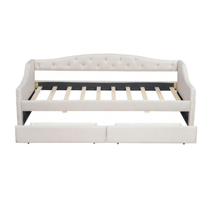 Ball & Cast Twin XL Size Daybed with Storage Drawers and LED Light, Linen Upholstered Day Bed Frame with Solid Wood Slats for Guest Room,Apartment,No Spring Box Needed, Easy Assembly,Beige