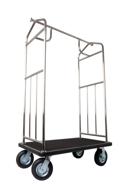 Wholesale Hotel Products Stainless Steel Luggage Cart – 800lb Capacity – Bellman Cart w/ 6” Air Filled Tires & Black Carpet, for Hotel, Resorts, Condos, Commercial Use (Value Valet Series)