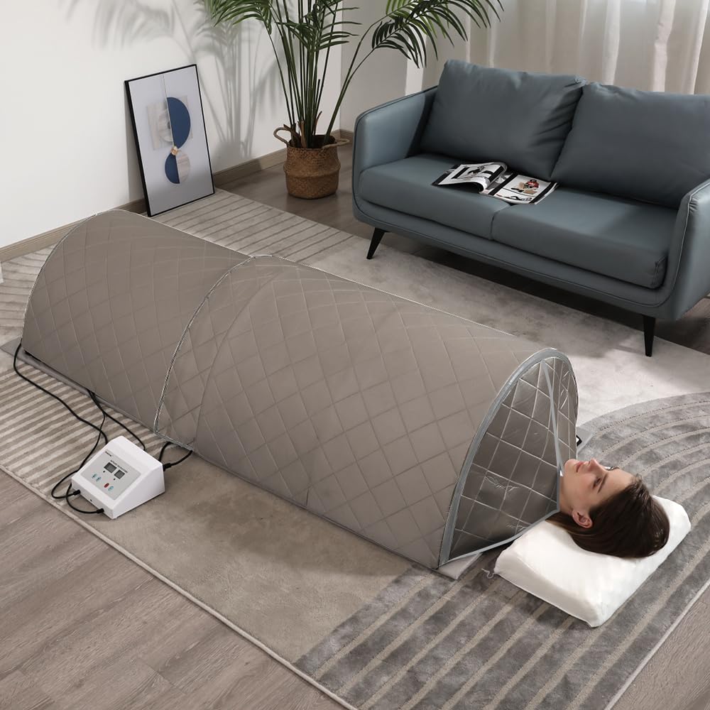 ZONEMEL Personal Infrared Sauna Dome for Home Spa, 360 Degree Coverage Lying Down Hot Carbon Sauna, Portable Full Body Sauna with Pillows and Mat, Dry Heat