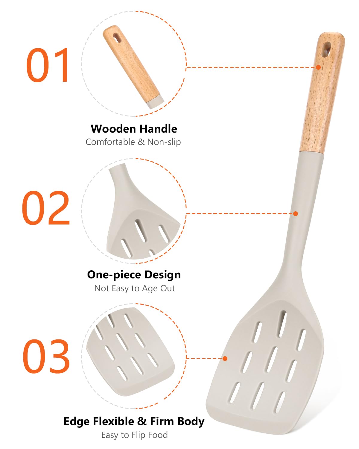 Pack of 2 Silicone Spatula, Non Stick Cooking Utensil Set Wooden Handle Kitchen Turner for Baking Mixing Grilling Serving Food Heat Resistant Non Scratch Hooks Included (Khaki)