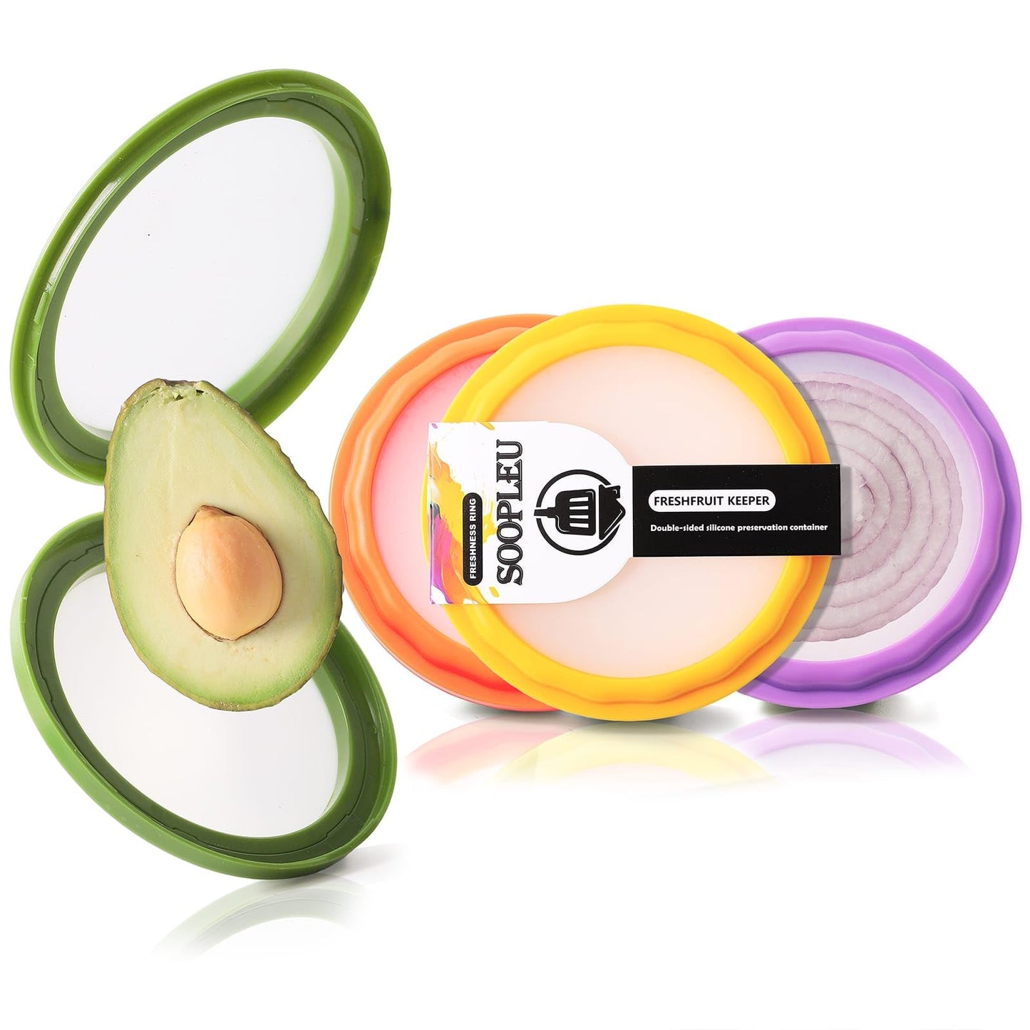 SOOPLEU Avocado Saver 4-Pack: Fresh-Lock Containers for Tomatoes, Onions & Lemons | Reusable Fridge Storage | Ideal for Garlic, Potatoes & Produce Preservation