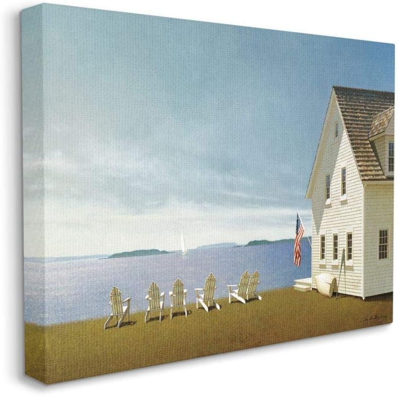 Stupell Industries 16x20 Americana Cape House Coastal Landscape Charm Painting by Zhen-Huan Lu, Canvas Wall Art