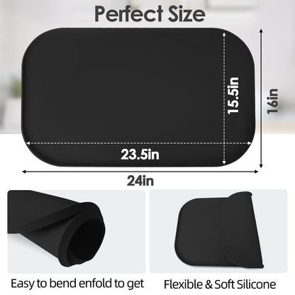 TOHONFOO Silicone Coffee Mat with Lip, 19.7'' x 15'' Heavy Duty Bar Mat, Coffee Tray for Countertop Fit Under Machine Pot Espresso Machine, Grey
