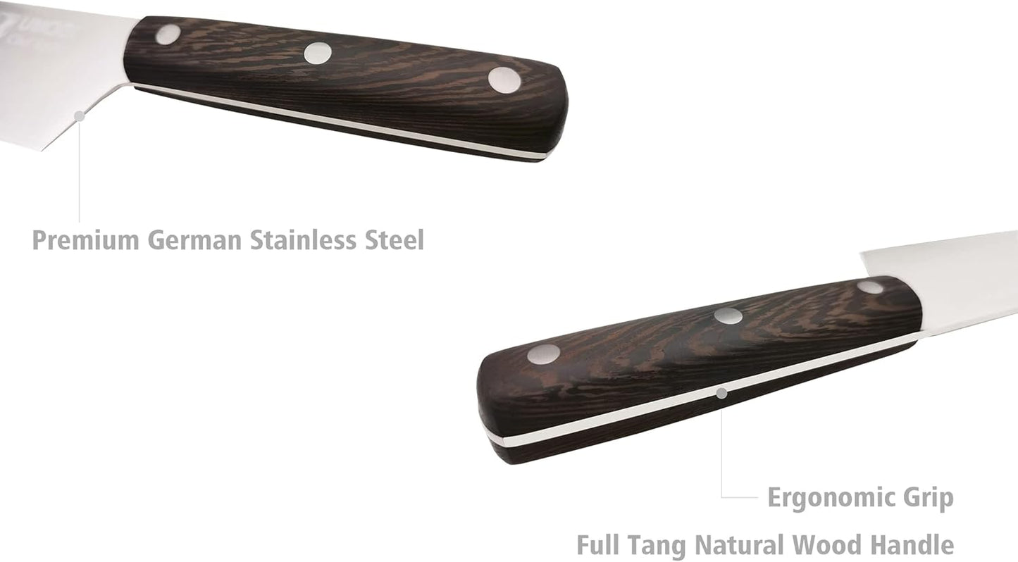 Bread Knife 8 Inch with Sheath, German High Carbon Stainless Steel, Ergonomic Grip Full Tang Wood Handle