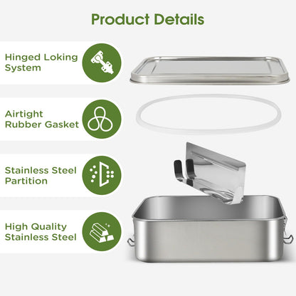 304 Stainless Steel Bento Box 3 Pack Stainless Steel Containers With Lids 81oz/47oz/29oz,Leak-Proof & Stackable Storage Stainless Steel Food Storage Containers for Soup Salad Leftover