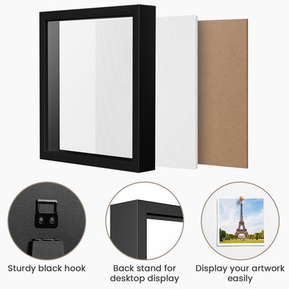 12x16 Large Shadow Box Frame | Soft Linen Back & Push Pins Included, Polystyrene Glass Memory Display Case for Flowers, Tickets & Cherished 3D Items, Black
