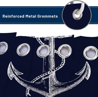 Custom Nautical Navy Blue Anchor Shower Curtain, 70x72 Inch