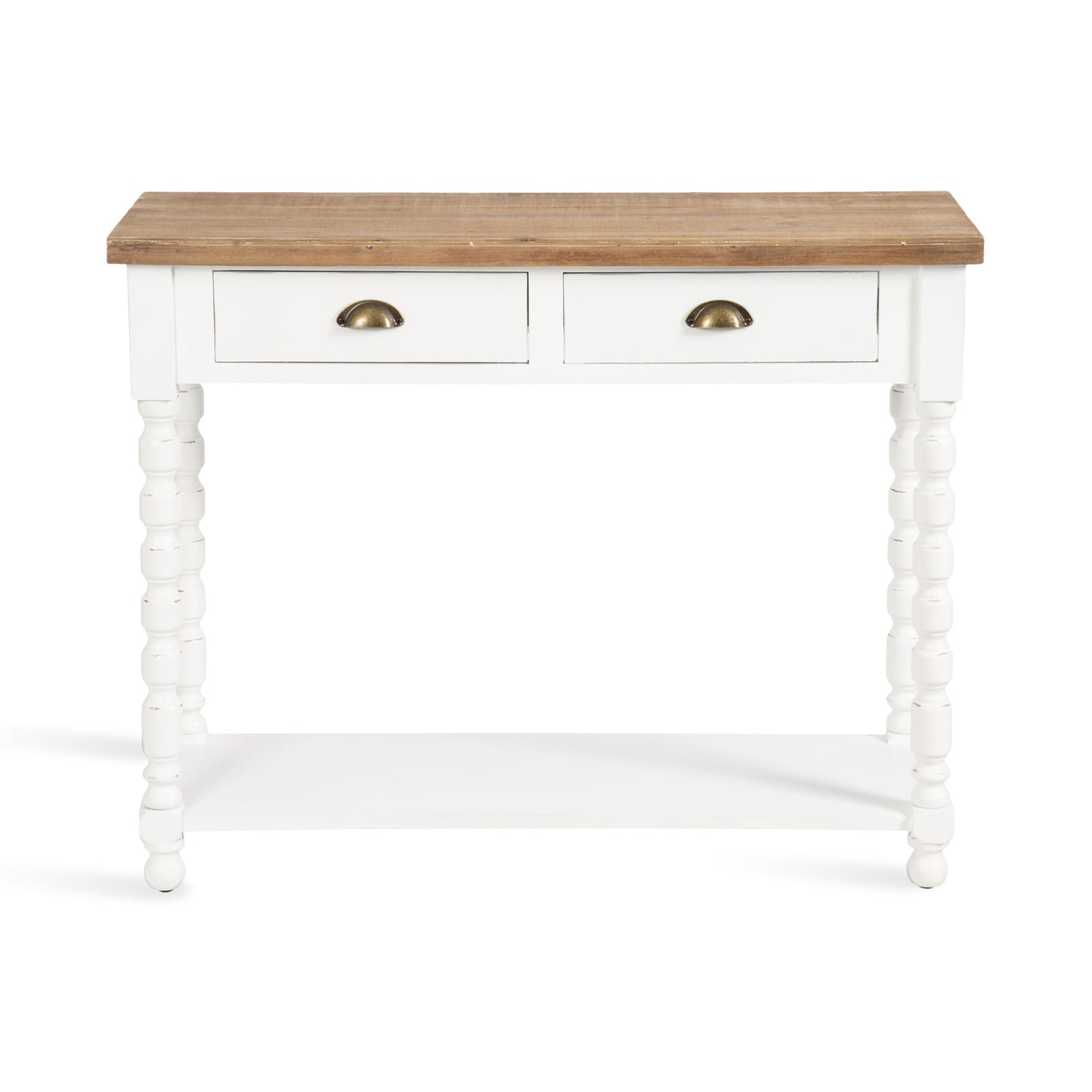Kate and Laurel Rutledge Coastal Wooden Console Table with Shelf; 40 x 14 x 33; Hazelnut and White; Traditional Wood Entryway Table with Drawers and Decorative Turned Legs for Entry Storage Options