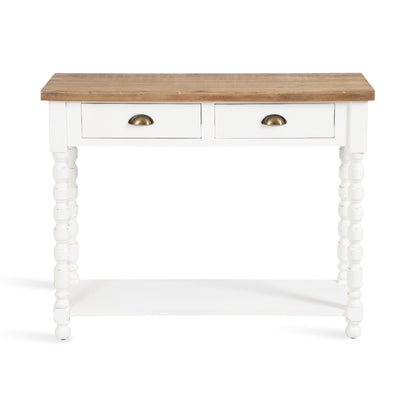 Kate and Laurel Rutledge Coastal Wooden Console Table with Shelf; 40 x 14 x 33; Hazelnut and White; Traditional Wood Entryway Table with Drawers and Decorative Turned Legs for Entry Storage Options