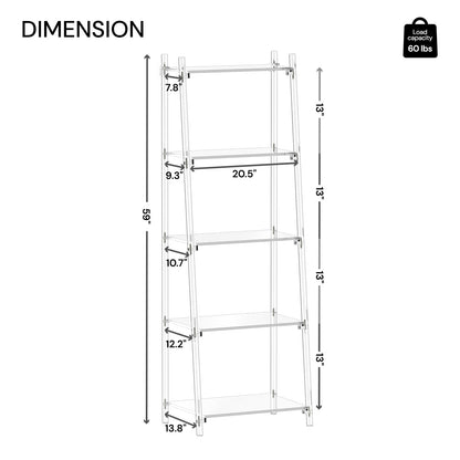 CRTERICX Acrylic Ladder Bookshelf, 13.8" D x 20.5" W x 59" H, 5-Tier Tall Clear Bookcase, Multifunctional Storage Book Shelf for Living Room, Bedroom, Office, Modern, Easy Assembly