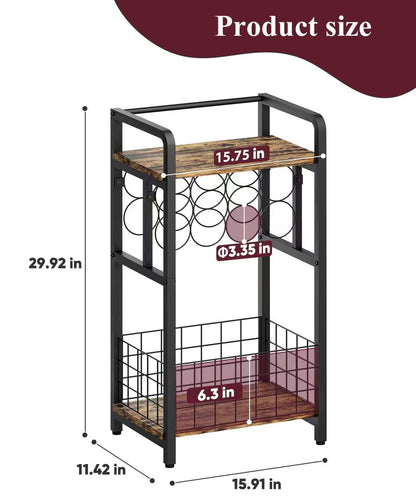Ansionsol 3-Tier Wine Rack Freestanding Floor with Wood Top, Liquor Stand with Wine Bottle Holder, Corner Wine Bar Table for Small Space, Metal Whiskey Shlef for Kitchen, Cellar, Living Room, Black