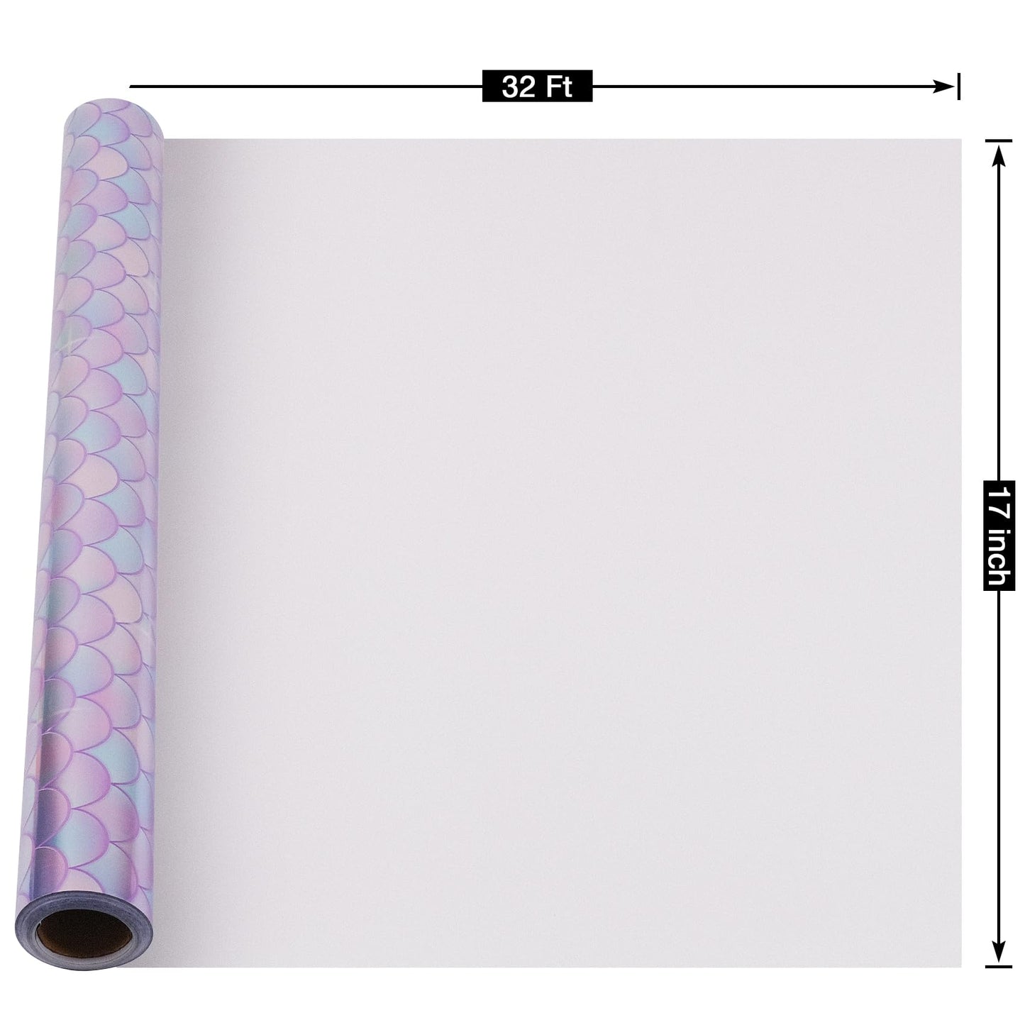 RayofSun Mermaid Scale Wrapping Paper for Girls Kids - 17 Inch x 32 Feet Mini Roll Under Sunlight Glittering Birthday Wrapping Paper Roll for All Occasions, Birthday, Baby Shower Wedding Present Wrap