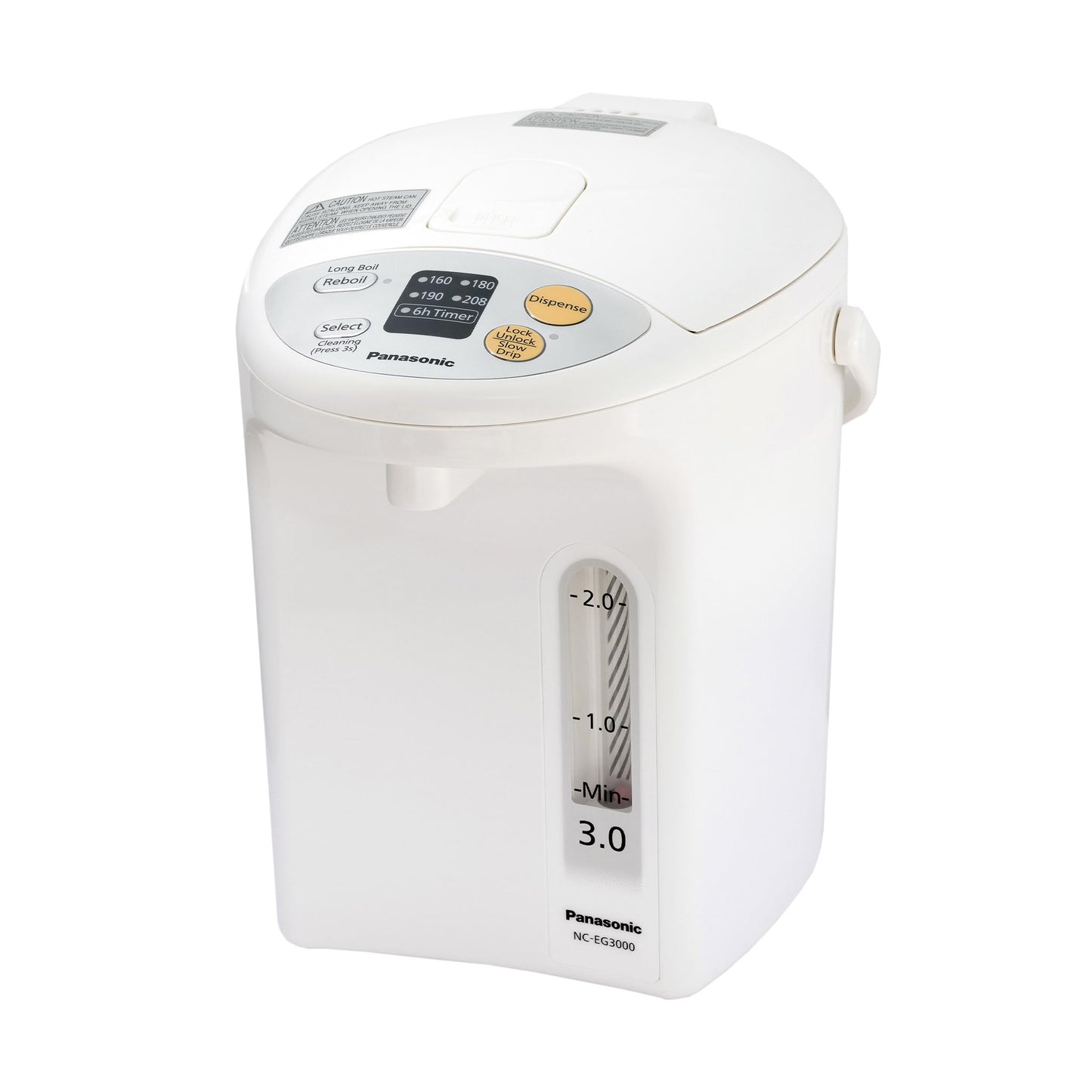 Panasonic 3L Water Boiler Electric Hot Water Dispenser Countertop w/Slow-Drip Mode for Coffee & Tea, 4 Temp Presets, Charcoal‑Purified Stainless, Auto Shut‑Off, Timer & Safety Lock - NC-EG3000
