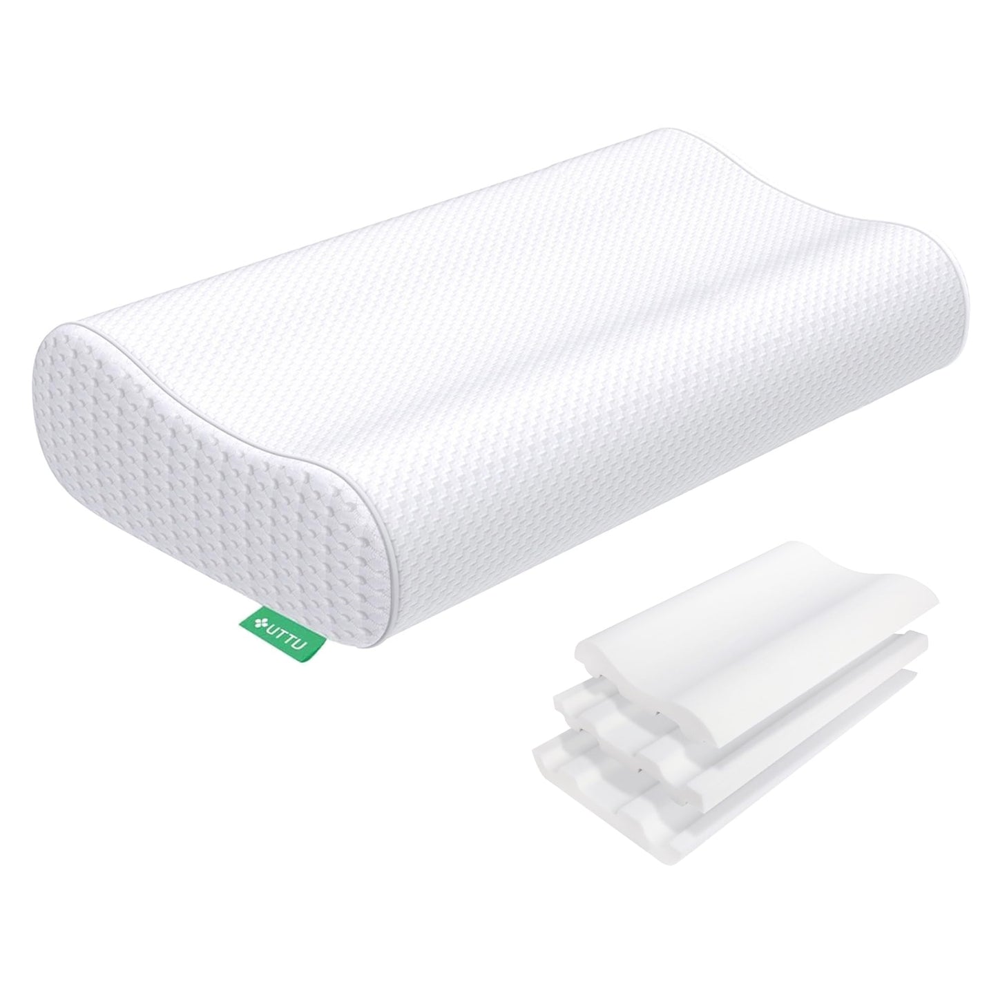 UTTU Cervical Pillow for Neck Strain Relief, Memory Foam Neck Pillow for Sleeping, Adjustable Orthopedic Sandwich Pillow, Contour Cooling for Side Back Stomach Sleeper, Medium(23.6"×14"×5.2"/4.5")