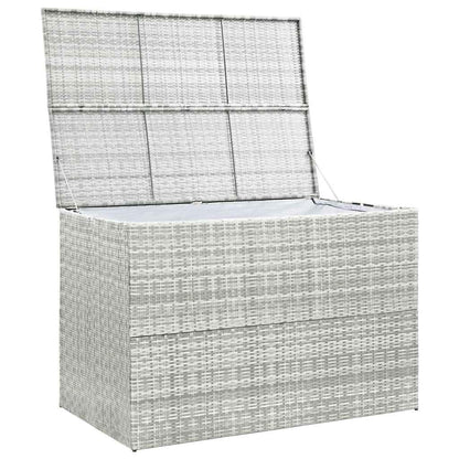 RCODSSK Poly Rattan Patio Storage Box Light Gray 59.1x39.4x39.4 Inches with Zipped Closure PE Liner, Outdoor Storage Chest for Cushions Pillows Blankets Towels, Powder-Coated Steel Frame
