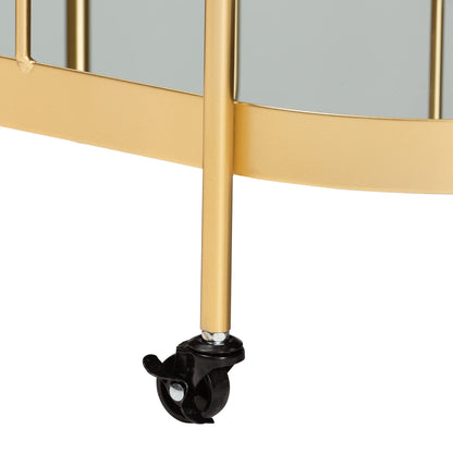 Baxton Studio Kamal Gold Finished Metal and Glass 2-Tier Mobile Wine Bar Cart