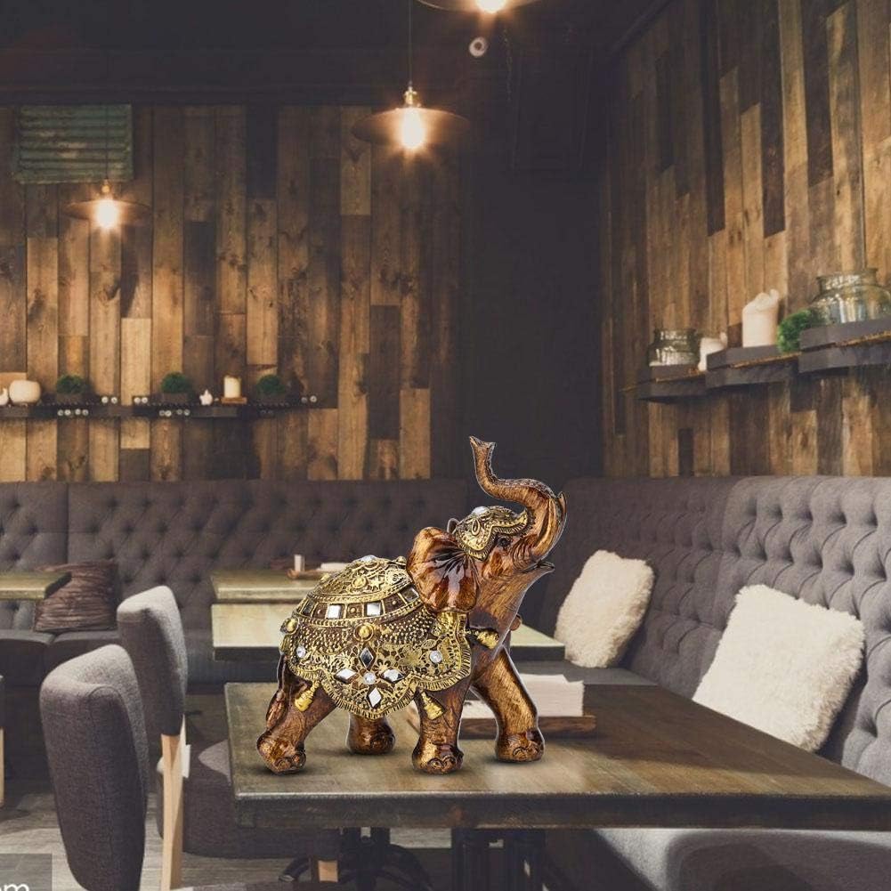 Golden Elephant Statue - Resin & Wood Grain Collectible Figurine, Feng Shui Lucky Sculpture for Home TV Cabinet