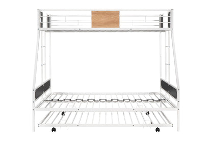 PVWIIK Twin Over Full Bunk Bed with Trundle,Heavy-Duty Sturdy Bedframe with Safety Guardrail & Ladder for Kids Boys Girls Teens,Space Saving Design & No Box Spring Needed,White