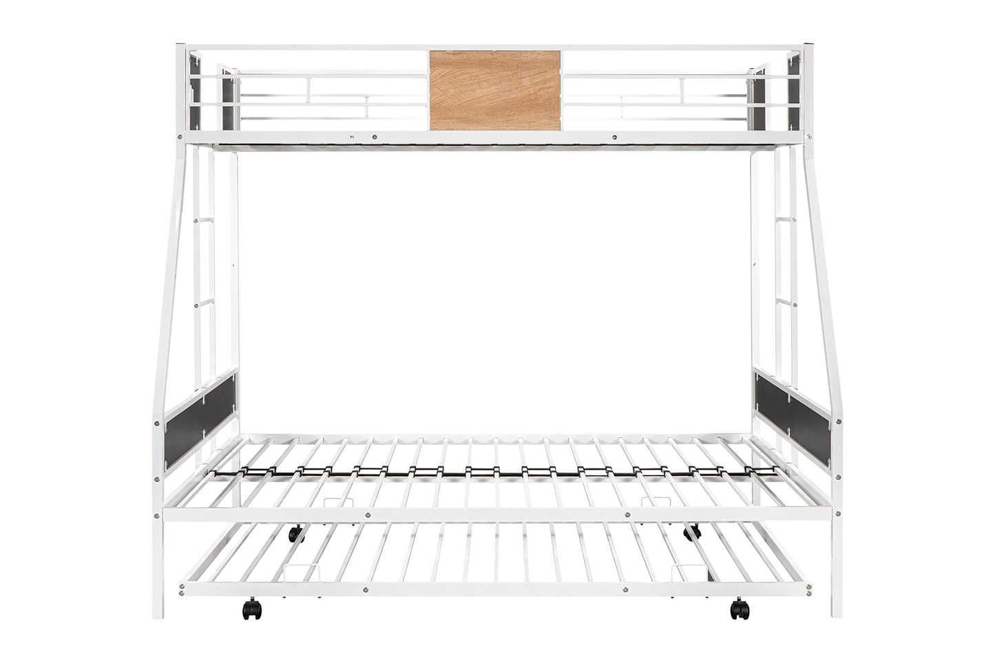 Metal Twin Over Full Bunk Bed with Trundle,Heavy Duty Bunk Beds Twin Over Full, Space-Saving Bunk Bed for Kids/Teens/Adults,White