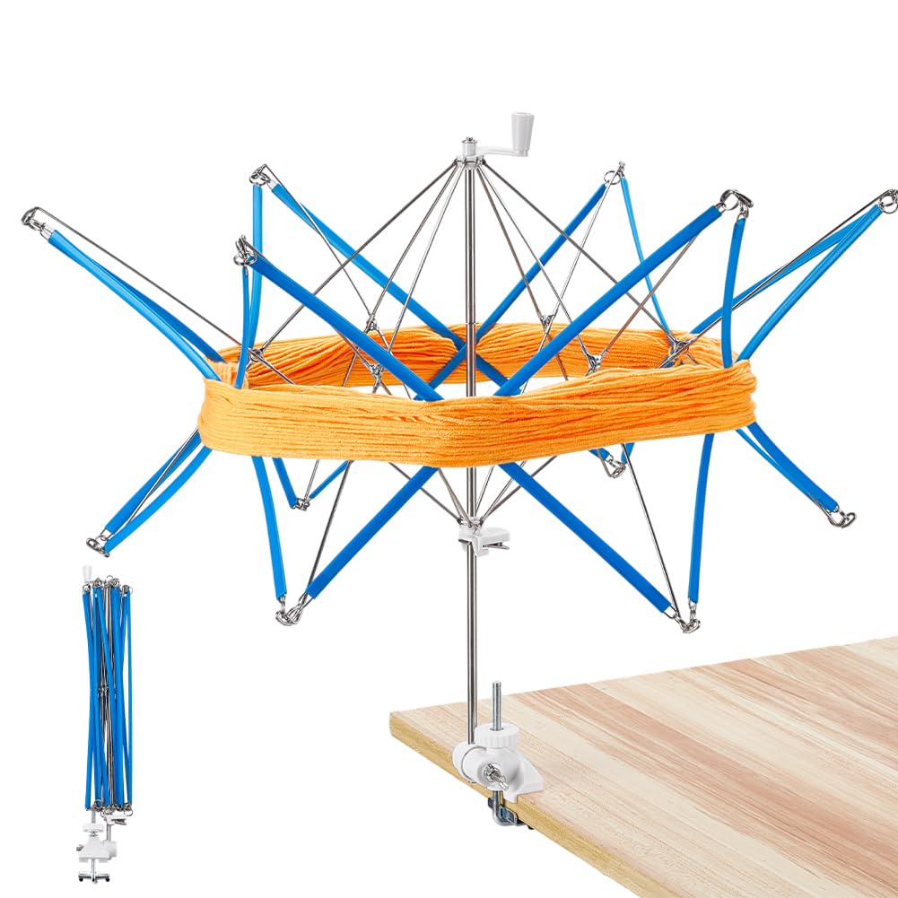 PH PandaHall Yarn Ball Winders for Crocheting Yarn Umbrella Swift Holder for Skeins Stainless Steel Hand Operated Bobbin Winder Flexible Foldable for Knitting Enthusiast, 17.5x2x1.8 inch