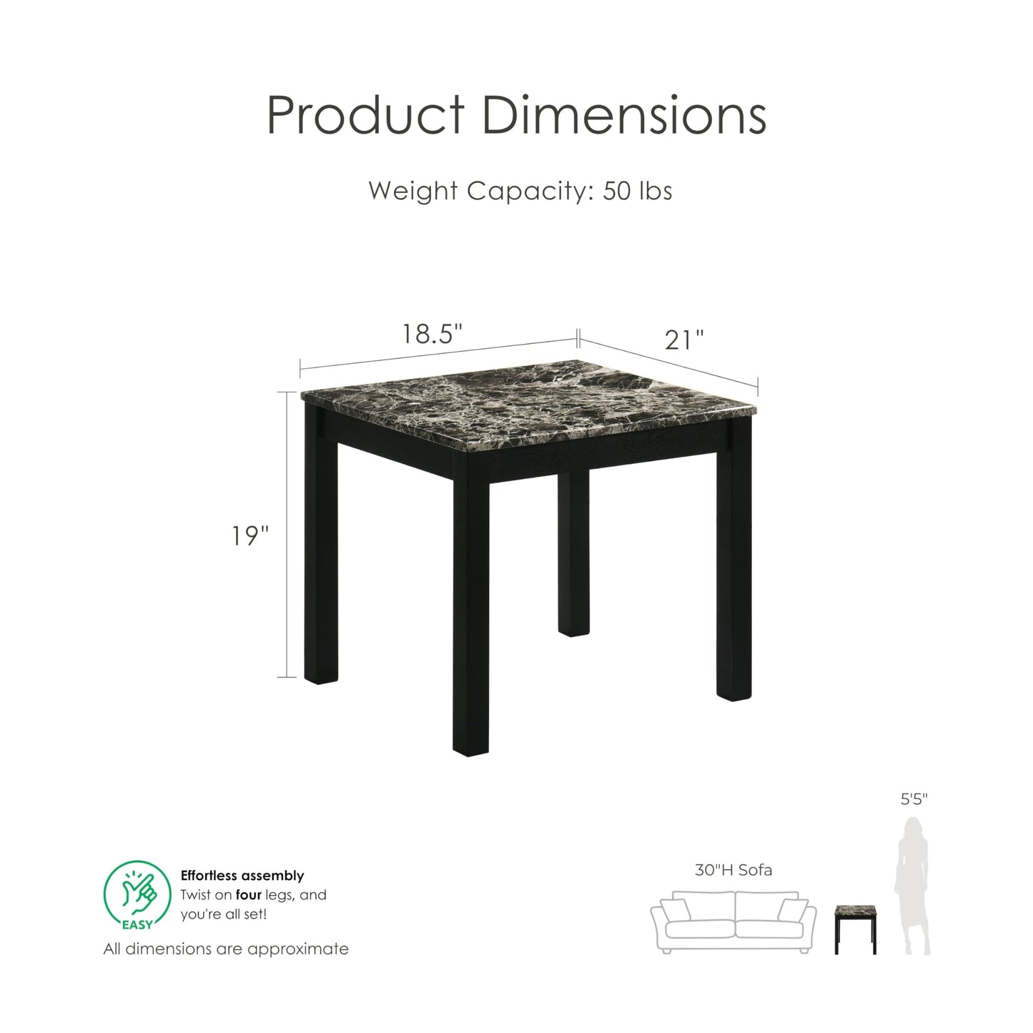 Furniture of America Isime Modern Contemporary Solid Wood 47.5-inch 3-Piece Coffee Table Set with Faux Marble Top for Living Room, Office, Black and White