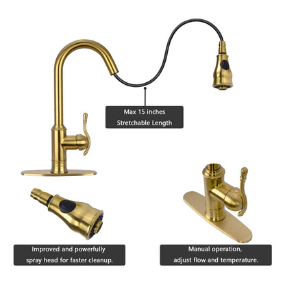 Akicon Single-Hole Pull-Down Sprayer Copper Kitchen Sink Faucet Single Handle (Antique Copper)