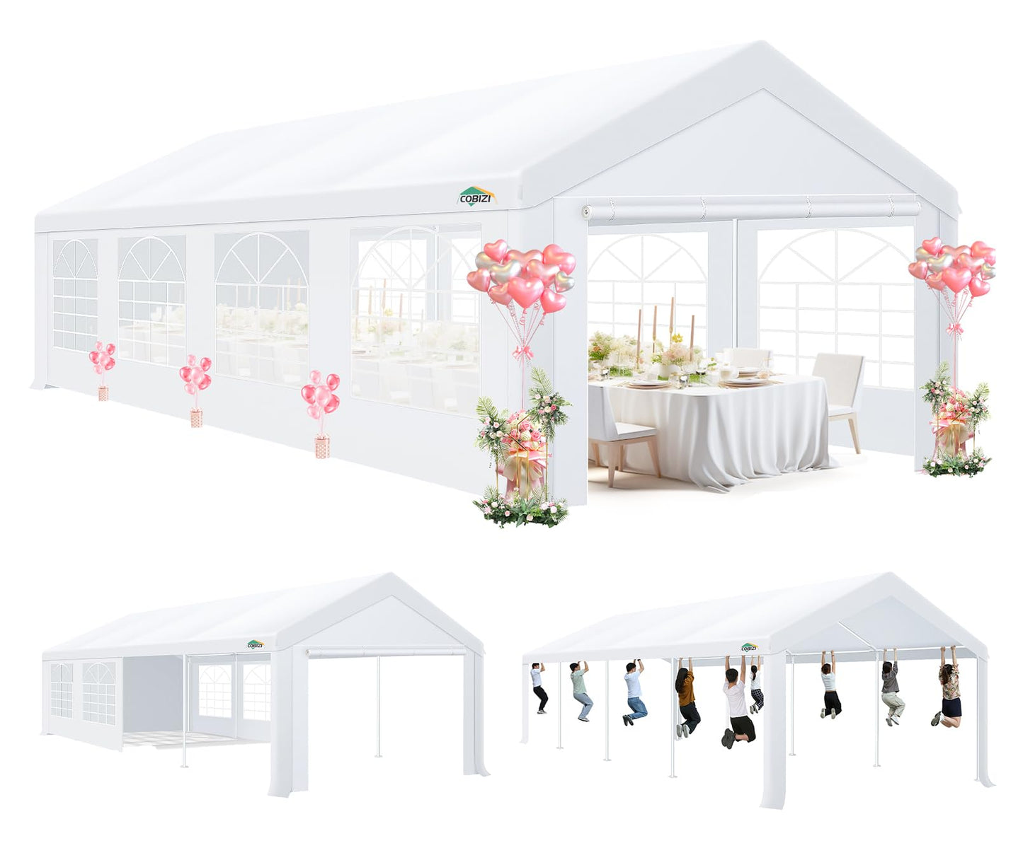 COBIZI 10x30 Party Tent Heavy Duty, Large Outdoor Wedding Tents for Parties with 8 Sidewalls & Built-in Sandbags,Waterproof Event Canopy Gazebo Commercial Tent for Carport,Camping,Patio,Windproof