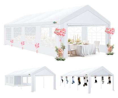 COBIZI 10x30 Party Tent Heavy Duty, Tents for Parties with Removable Sidewalls & 4 Built-in Sandbags, Commercial Wedding Tent, UV 50+, Waterproof, White