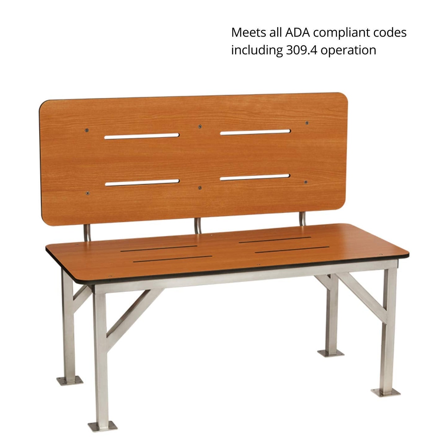 Seachrome Stationary Shower Bench with Back Rest, ADA, Solid Teak Phenolic