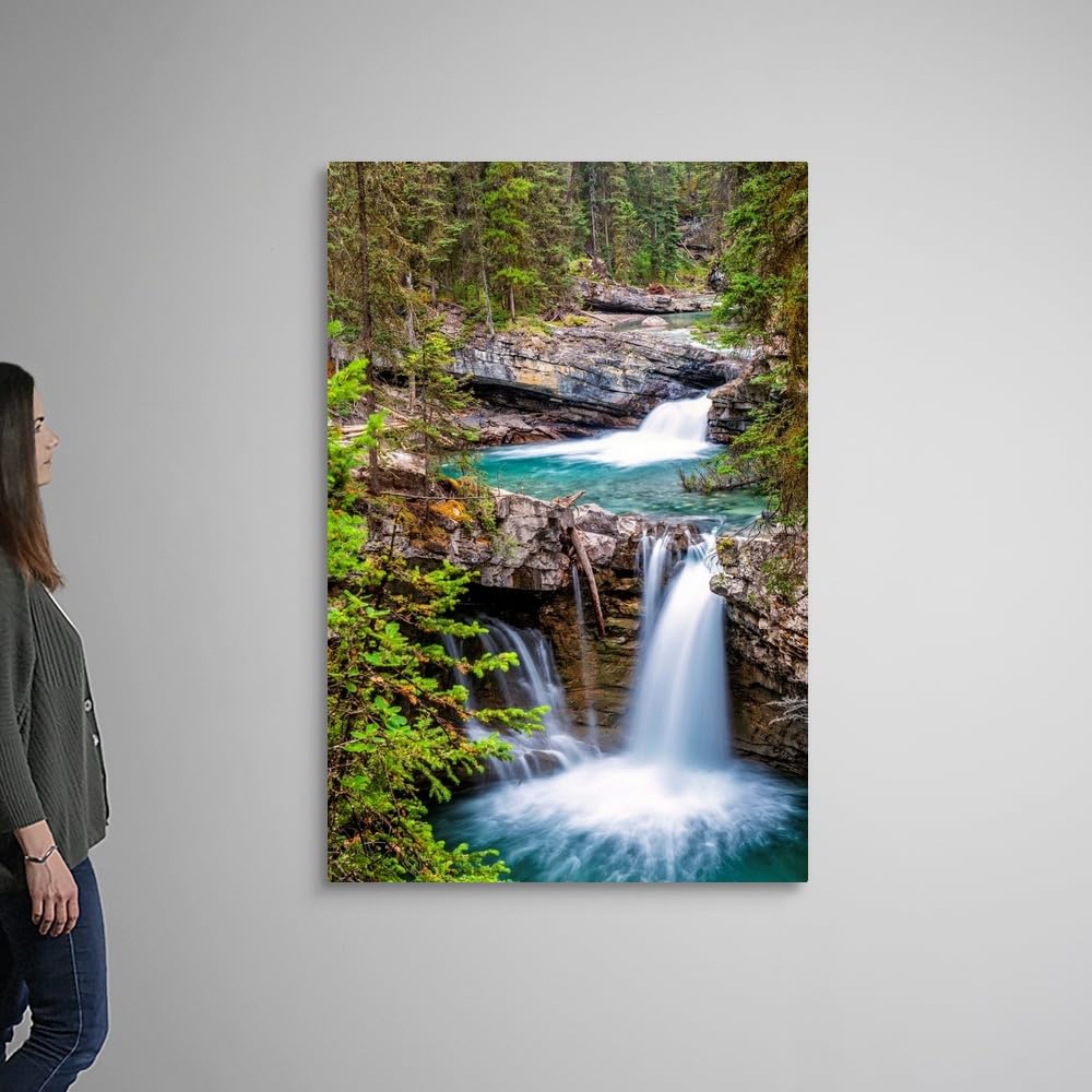 CANVAS ON DEMAND Waterfall At Johnston Canyon, Banff National Park, Alberta, Canada Canvas Wall Art Print by Circle Capture, Home Decor, Nature Artwork, 40" x60in