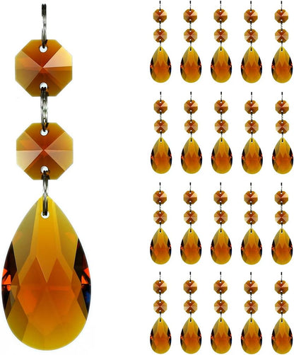 20pcs 38mm Teardrop Chandelier Crystals Pendant Replacement Prism Suncatcher Parts Connected Glass Octagon Beads