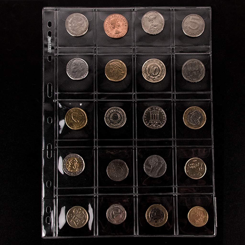 200 Pockets Coin Binders Pages - 1.77 inch Holders 10 pcs Loose-Leaf Sheets Acid-Free Collection Holders for Medallion Coin Stamp Currency Collecting Supplies 45x45 mm / 1.77x1.77 inch CS03220