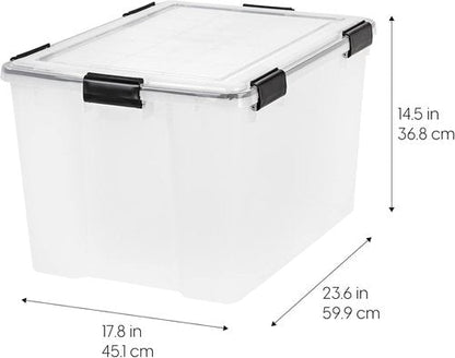 IRIS USA WeatherPro 74 Qt Storage Bins - BPA-Free Plastic with Tight Seal, Stackable & Nestable | Clear/Black, 2 Pack