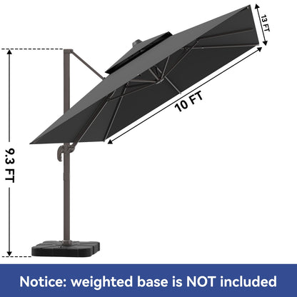 ZLACUIU 10x13FT Cantilever Outdoor Patio Umbrellas, Double Top Large Rectangle Umbrella, Heavy Duty 360° Rotation Offset Outdoor Sun Shade Umbrella for Garden Deck Pool Backyard Patio, Grey