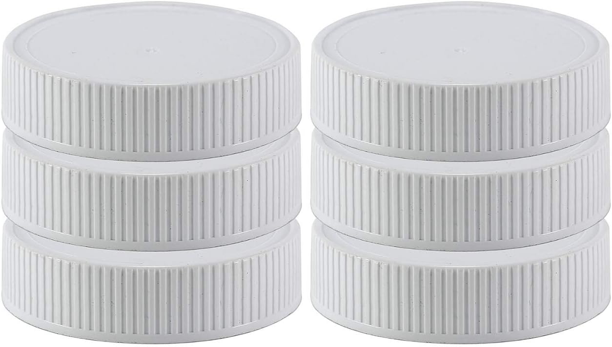 Pinnacle Mercantile Plastic Mason Jar Regular Mouth Screw-On White Lids, 6 Pack, BPA Free, Made in USA