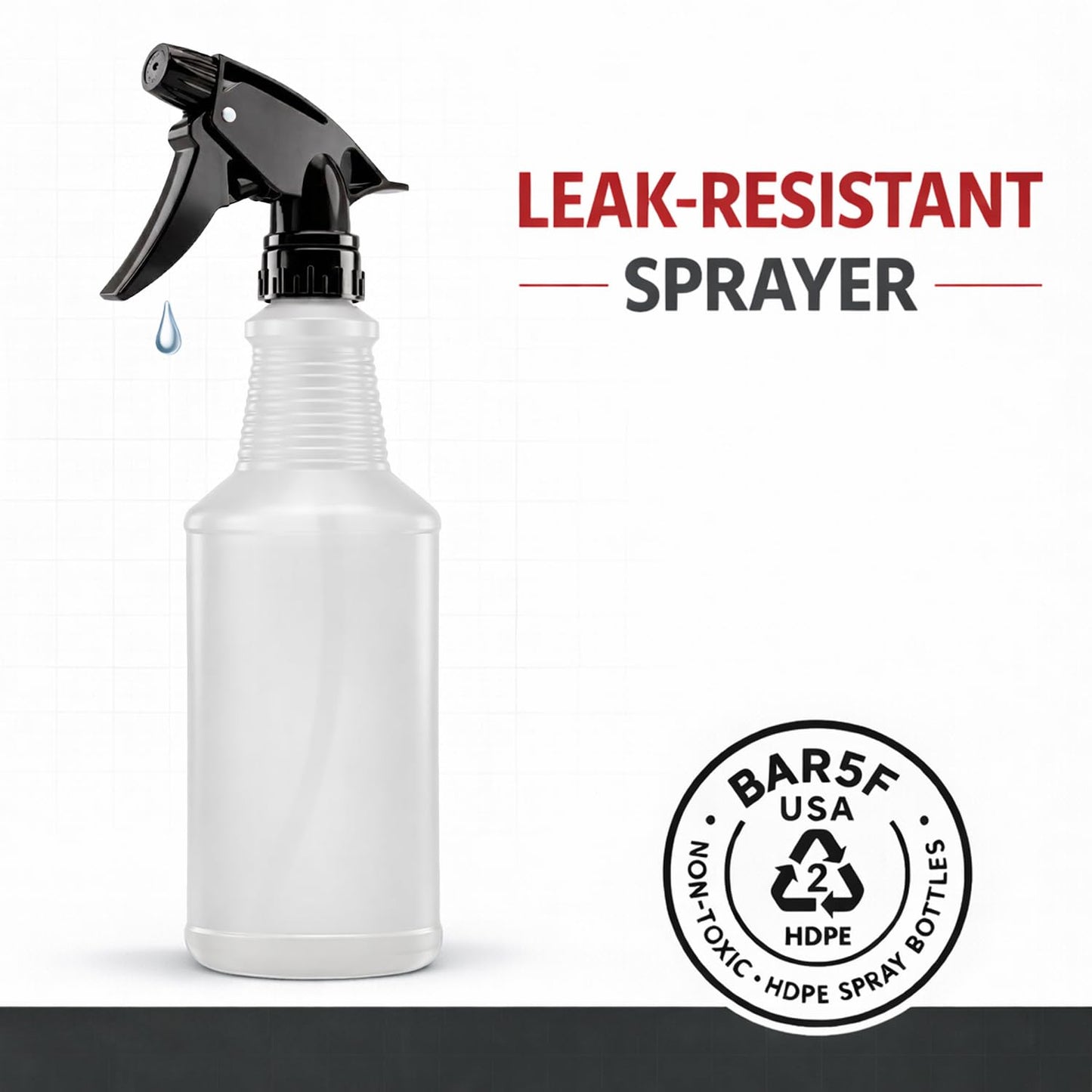 Bar5F Spray Bottles, 24oz, 3 Pack, Chemical-Resistant, BPA-Free, Compatible with Vinegar, Rubbing Alcohol, Cleaning Solutions, Non-Toxic HDPE Bottle for Plants, Pet, BBQ, Auto Detailing, Made in USA