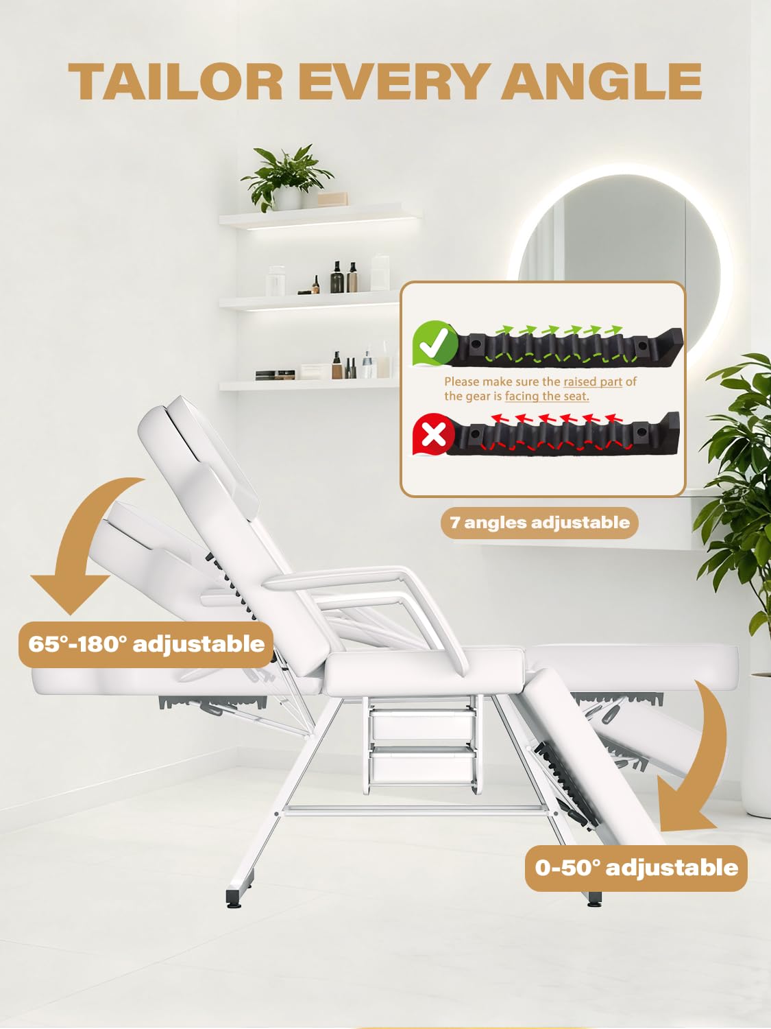 Facial Chair Tattoo Chair for Client, Facial Bed Esthetician Adjustable Massage Table with Headrest & 360° Rolling Stool, Split Legs Design, Lash Bed for Salon Spa Massage Equipment, Elegant White