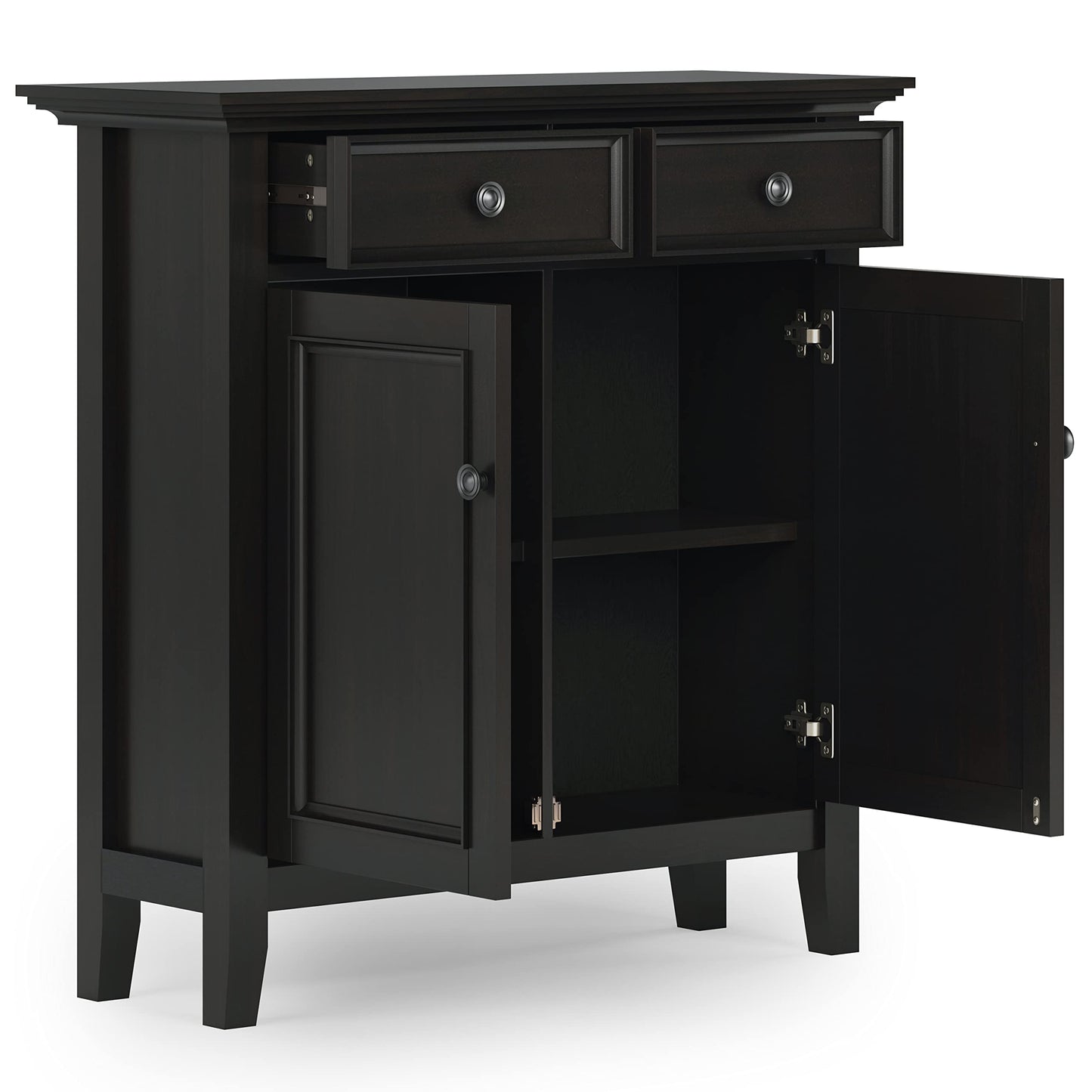 SIMPLIHOME Amherst 36-inch Wide Transitional-Style Storage Cabinet in Hickory Brown with Drawers and Adjustable Shelves for Entryway or Living Room