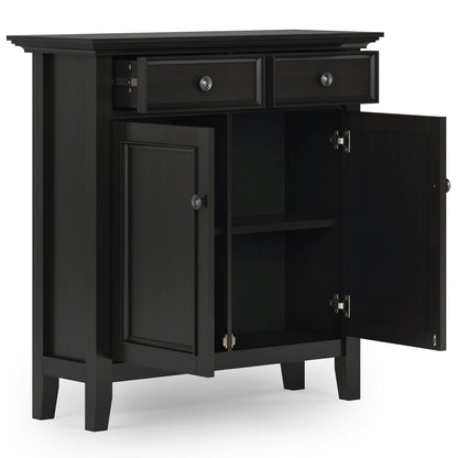 SIMPLIHOME Amherst 36-inch Wide Transitional-Style Storage Cabinet in Hickory Brown with Drawers and Adjustable Shelves for Entryway or Living Room
