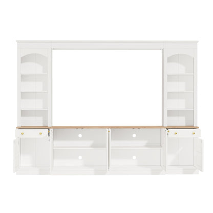 Merax Farmhouse 106-Inch Arched Entertainment Wall Unit Set with Adjustable Shelves, TV Stand for Televisions Up to 70'', Mid-Century Large Media Console with Drawers for Living Room, White