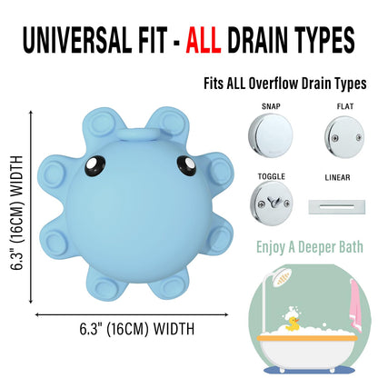 Bathtub Overflow Drain Cover - Silicone Bathroom Overflow Cover for Bath Tub, Bathroom Spa Accessories, Adds Inches of Water for Deeper Bath，Baby Blue