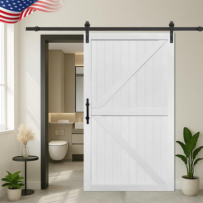 S&Z TOPHAND® 50in x 84in MDF Barn Door with 10FT Sliding Door Hardware Kit, Solid Barn Door Slab Covered with Water-Proof PVC Surface.（White）