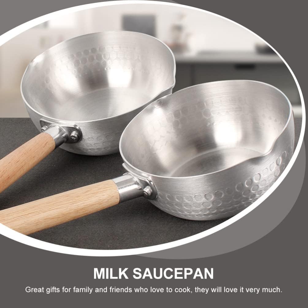 Hemoton Nonstick Saucepan, Stainless Steel Yukihira Pan, Small Traditional Japanese Sauce Pot with Wooden Handle